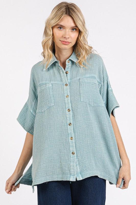 Mittoshop Mineral Wash Gauze Oversized Short Sleeve Shirt | Daverri Fashions