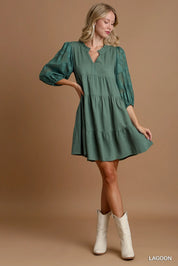 Umgee Floral Contrast Sleeve Tiered Dress | Daverri Fashions