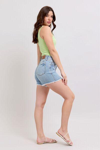 Judy Blue Tummy Control Raw Hem Denim Shorts | Denim Shorts Daverri Fashions