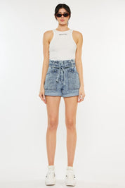 Kancan Ultra High Rise Paperbag Denim Shorts | Daverri Fashions