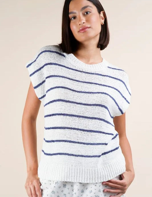 VERY J Striped Knit Sweater Vest Top | Sweaters Daverri Fashions