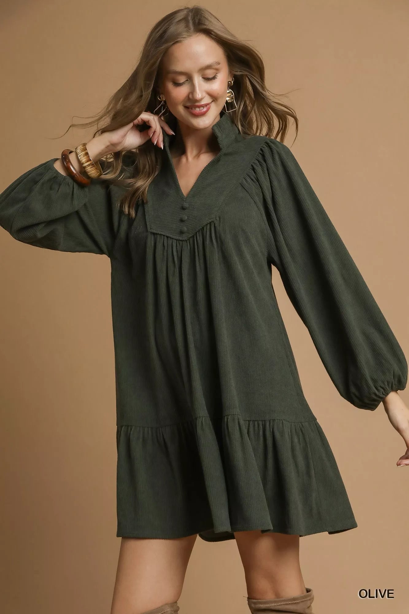 Umgee Corduroy Tiered Babydoll Dress | Mini Dresses Daverri Fashions