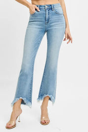 RISEN Full Size High Rise Crop Bootcut Fray Hem Jeans Plus Size | Daverri Fashions
