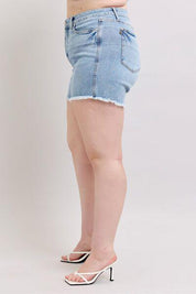 Judy Blue Tummy Control Raw Hem Denim Shorts | Denim Shorts Daverri Fashions