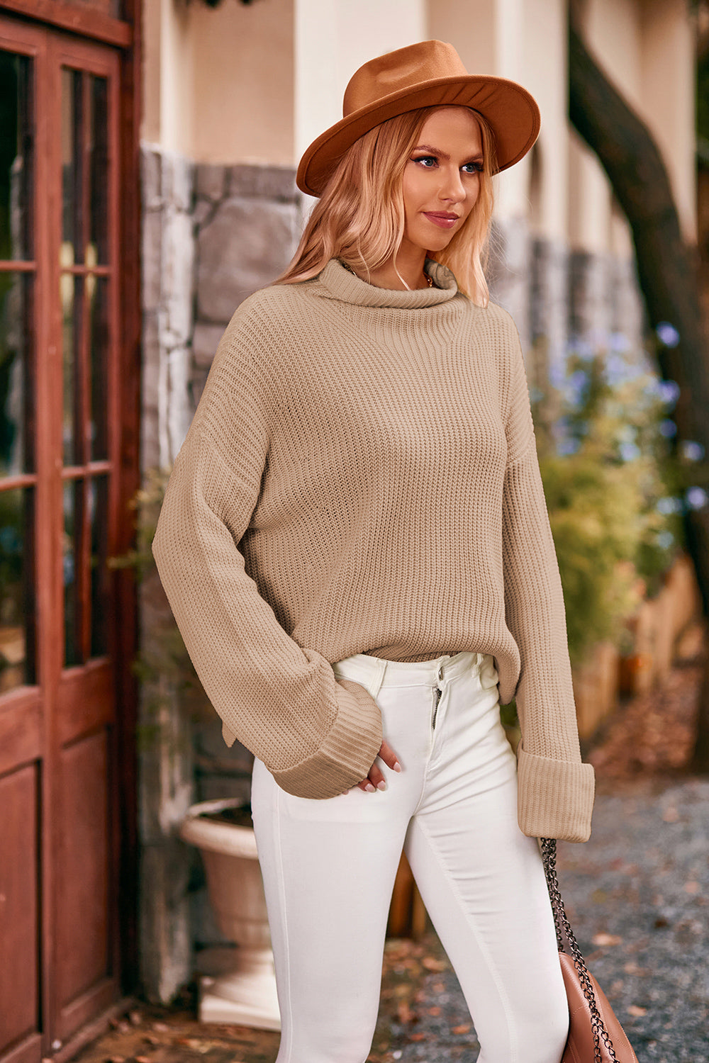 Mock Neck Drop Shoulder Sweater | Sweaters Daverri Fashions