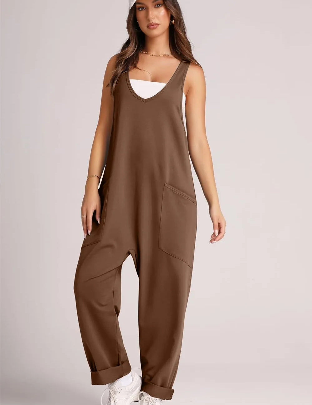 Chocolate Lovelet Wide Strap Jumpsuit with Pockets | Overalls Daverri Fashions