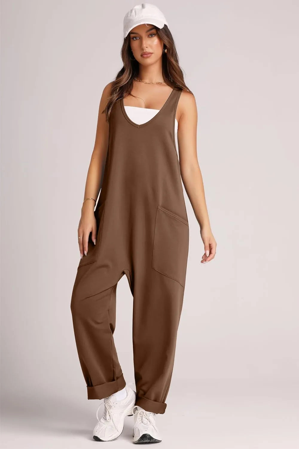 Chocolate Lovelet Wide Strap Jumpsuit with Pockets | Overalls Daverri Fashions