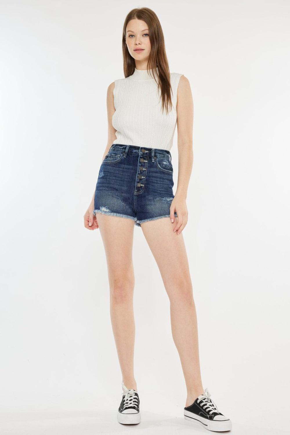 Kancan Raw Hem Button Fly Denim Shorts | Daverri Fashions