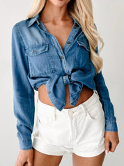 Button-Down Collared Neck Denim Shirt | Shirts Daverri Fashions