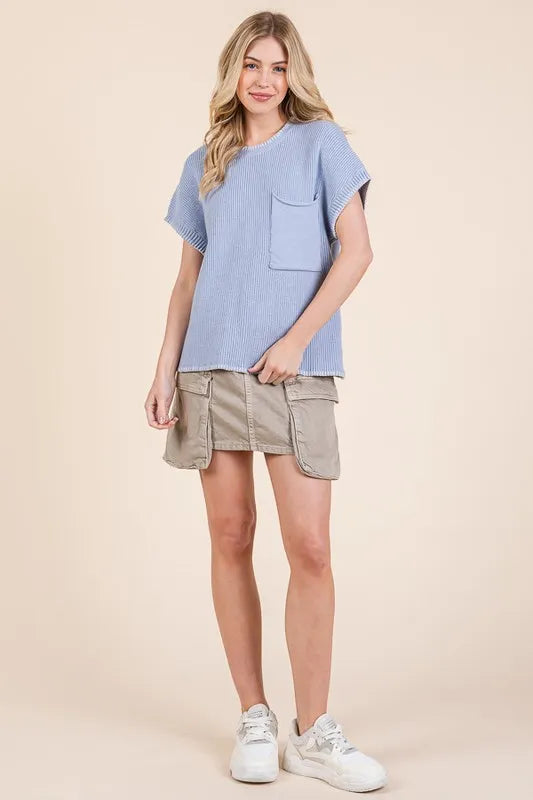 Lime 'N' Chili Solid Cap Sleeve Stitch Edge Knit Sweater | Sweaters Daverri Fashions