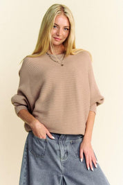 Tan Davi & Dani Round Neck Batwing Sleeve Sweater | Sweaters Daverri Fashions