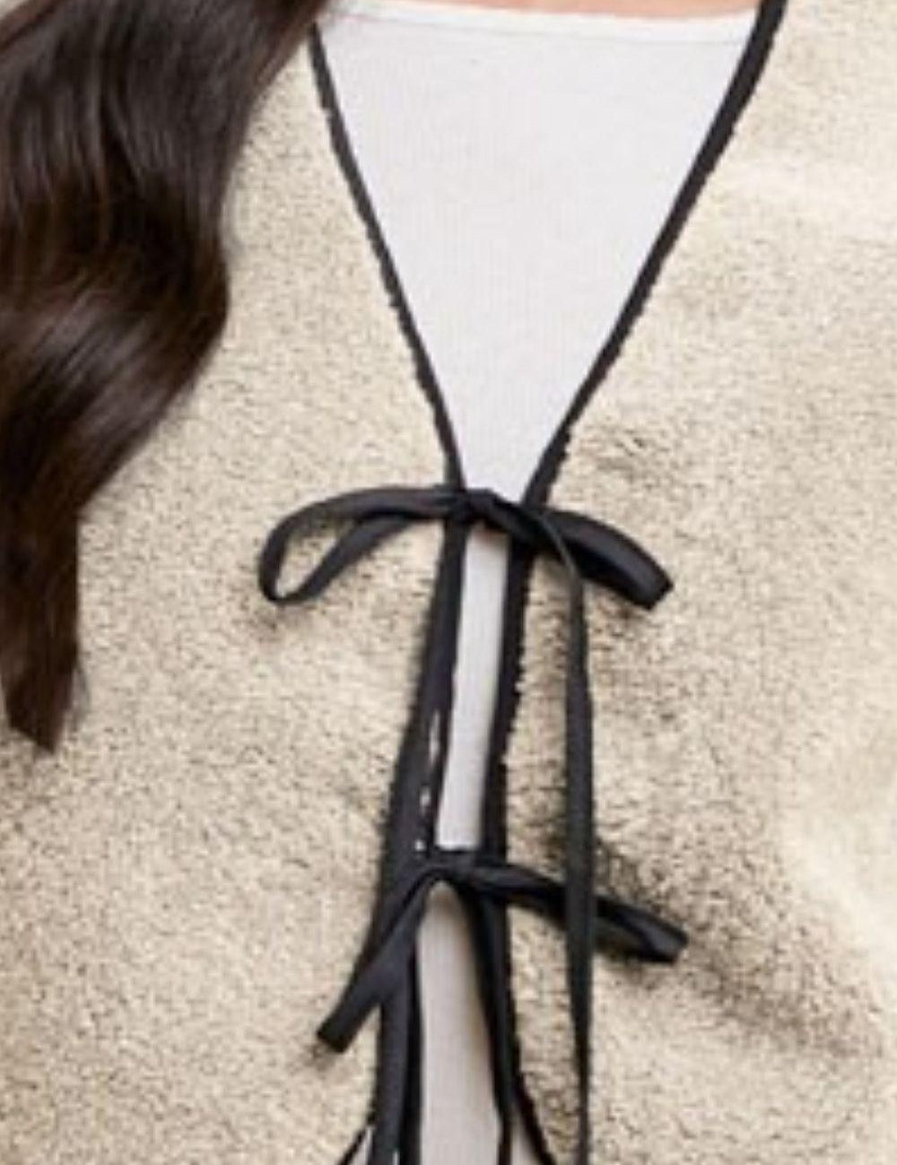 Annie Wear V-Neck Tie Detail Vest Coat | Vests Daverri Fashions