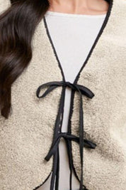 Annie Wear V-Neck Tie Detail Vest Coat | Vests Daverri Fashions