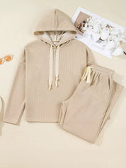 Lace Drawstring Hoodie and High Waist Pants Corduroy Suit | Loungewear Sets Daverri Fashions