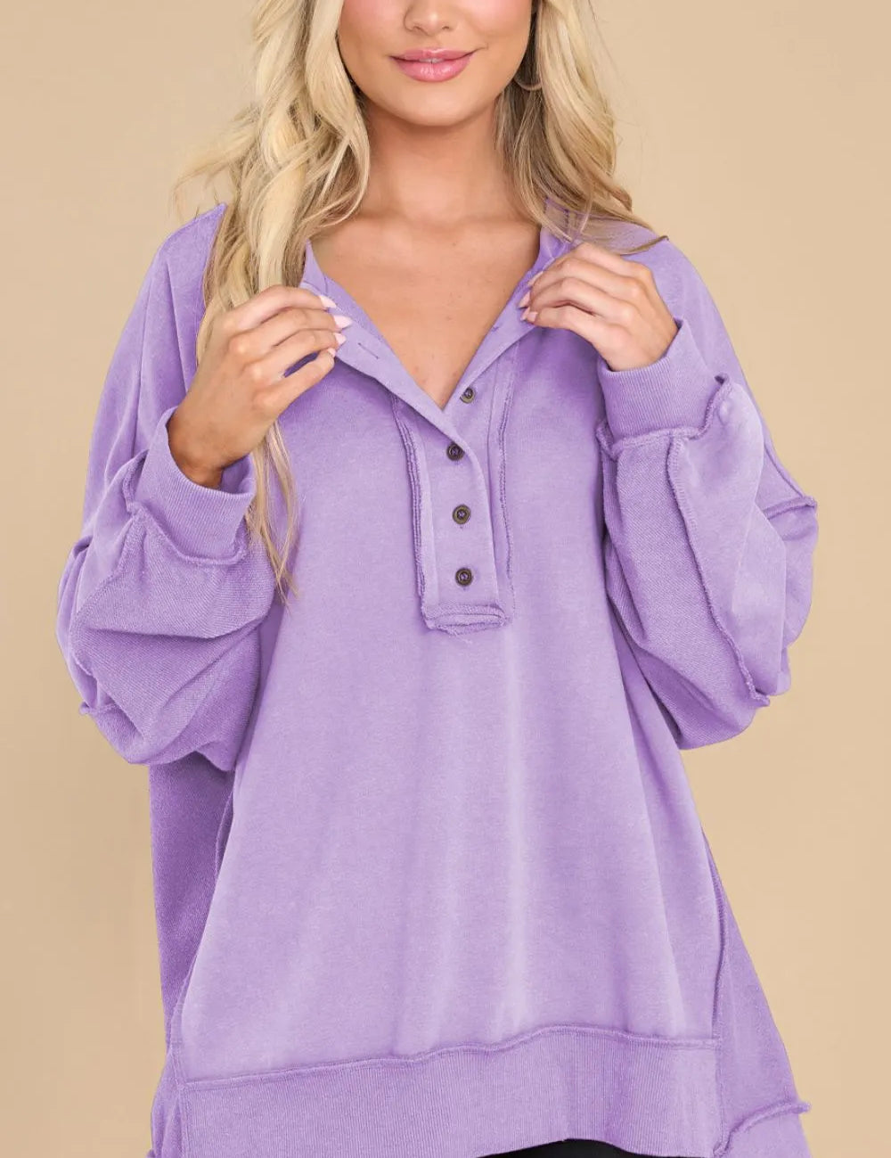Lavender Exposed Seam Long Sleeve Sweatshirt | Sweatshirts Daverri Fashions