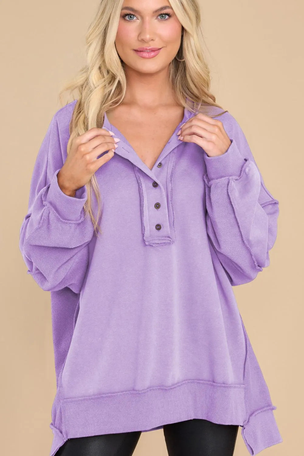 Lavender Exposed Seam Long Sleeve Sweatshirt | Sweatshirts Daverri Fashions