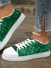 Sequin Round Toe Flat Sneakers | Sneakers Daverri Fashions