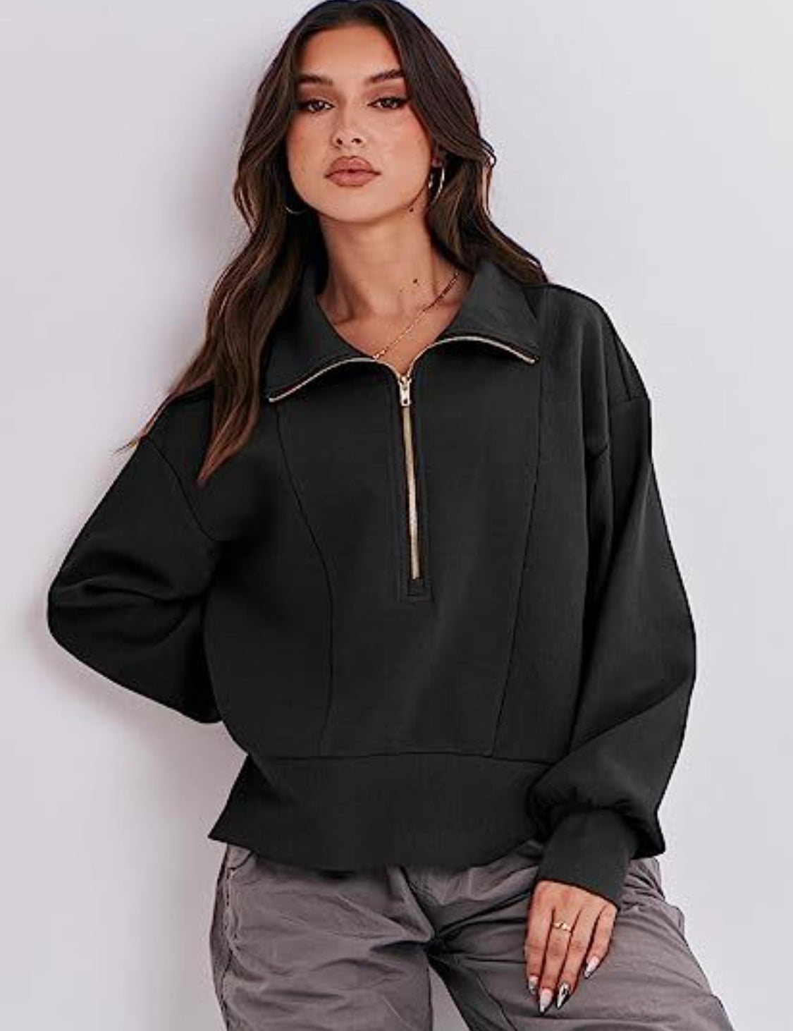 Black Half Zip Up Collared Sweatshirt | Sweatshirts Daverri Fashions