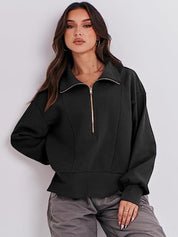 Black Half Zip Up Collared Sweatshirt | Sweatshirts Daverri Fashions