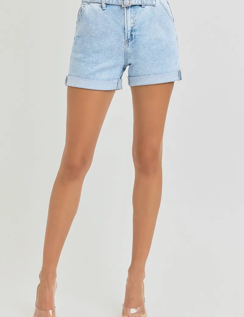 RISEN Full Size High Rise Belted Roll Up Shorts Plus Size | Shorts Daverri Fashions