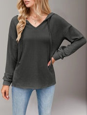 Double Take Drawstring Dropped Shoulder Long Sleeve Hoodie | Hoodies Daverri Fashions