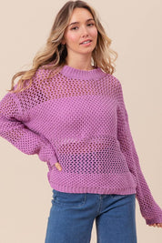 BiBi Openwork Long Sleeve Knit Top | Sweaters Daverri Fashions