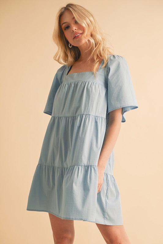 Aemi + Co Square Neck Half Sleeve Tiered Dress | Daverri Fashions