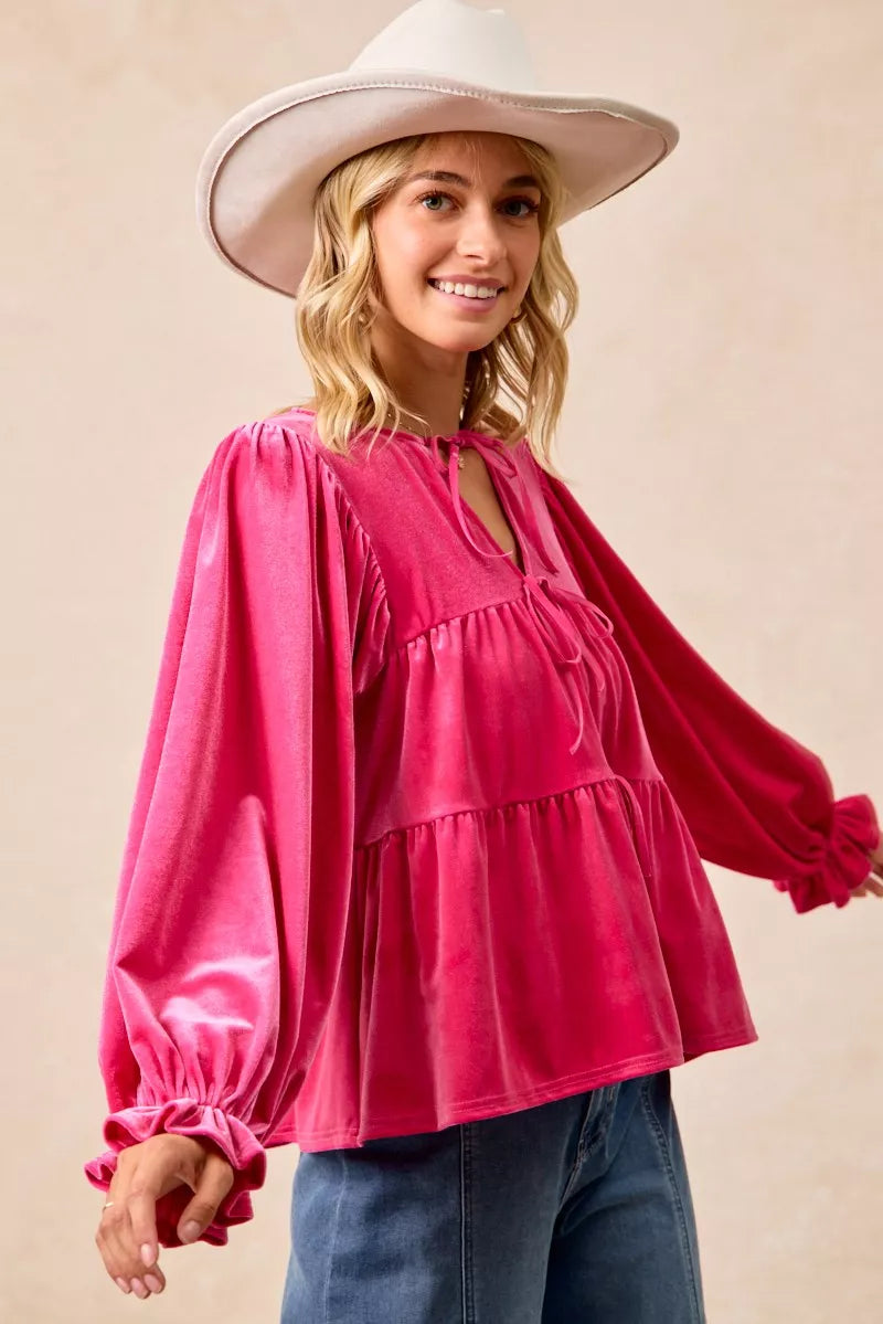 BiBi Christmas Theme Velvet Bow Tied Blouse | Blouses Daverri Fashions