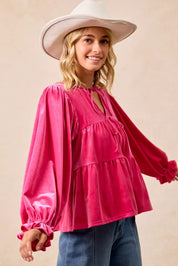 BiBi Christmas Theme Velvet Bow Tied Blouse | Blouses Daverri Fashions