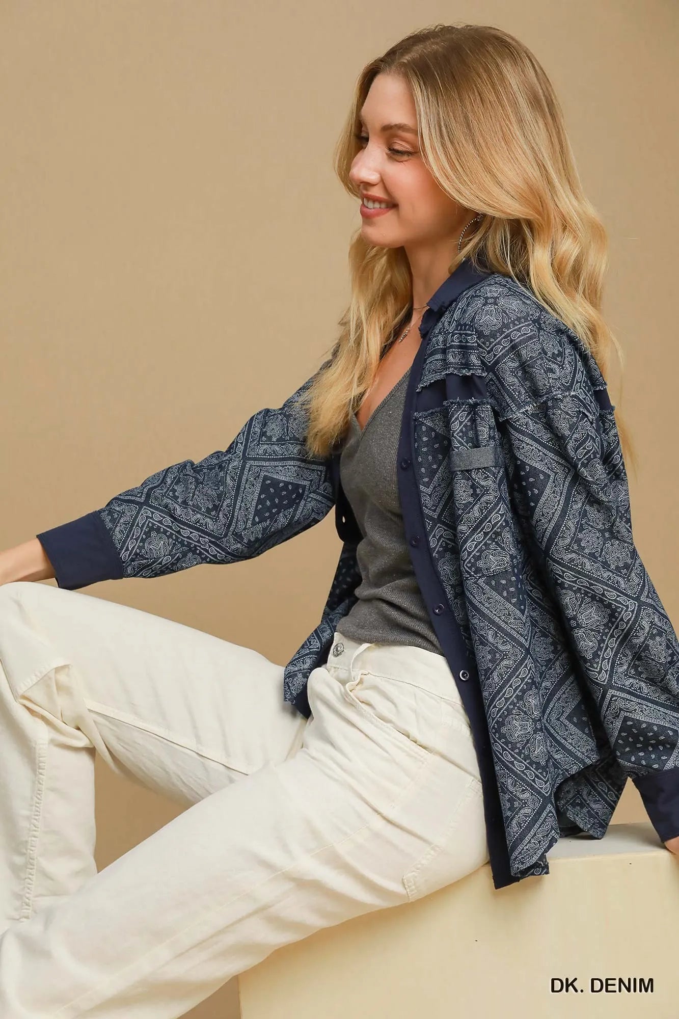 Umgee Paisley Print Denim Shirt Jacket | Daverri Fashions