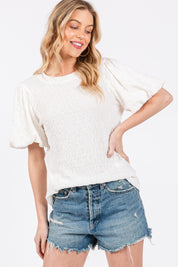 Ces Femme Textured Puff Sleeve Top | Tops Daverri Fashions