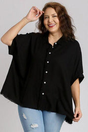 Umgee Full Size Linen Blend Button Down Shirt Plus Size | Shirts Daverri Fashions