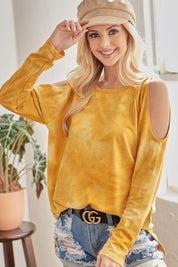 BiBi Tie-Dye French Terry Round Neck Cold Shoulder T-Shirt | T-Shirts Daverri Fashions