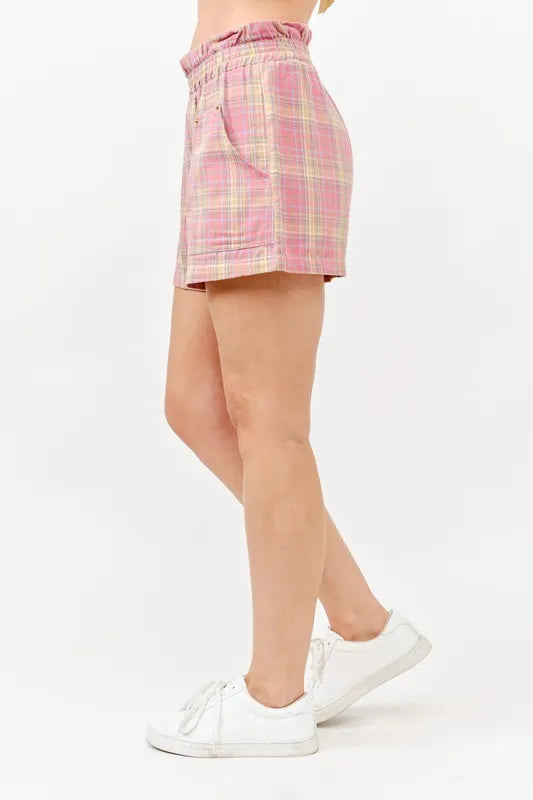 And The Why Plaid Print Smocked Detail Casual Shorts | Daverri Fashions