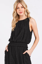 Mittoshop Textured Stretchy Crop Tank and Pants Set | Outfit Sets Daverri Fashions
