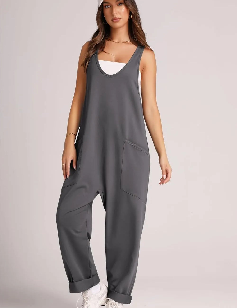 Lovelet Wide Strap Jumpsuit with Pockets | Overalls Daverri Fashions