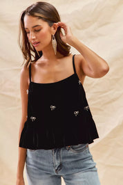 SO ME Holiday Velvet Ribbon Rhinestone Christmas Top | Tops Daverri Fashions
