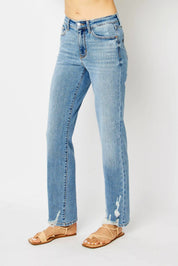 Judy Blue Full Size High Waist Straight Jeans with Heavy Destroy Plus Size | Jeans Daverri Fashions