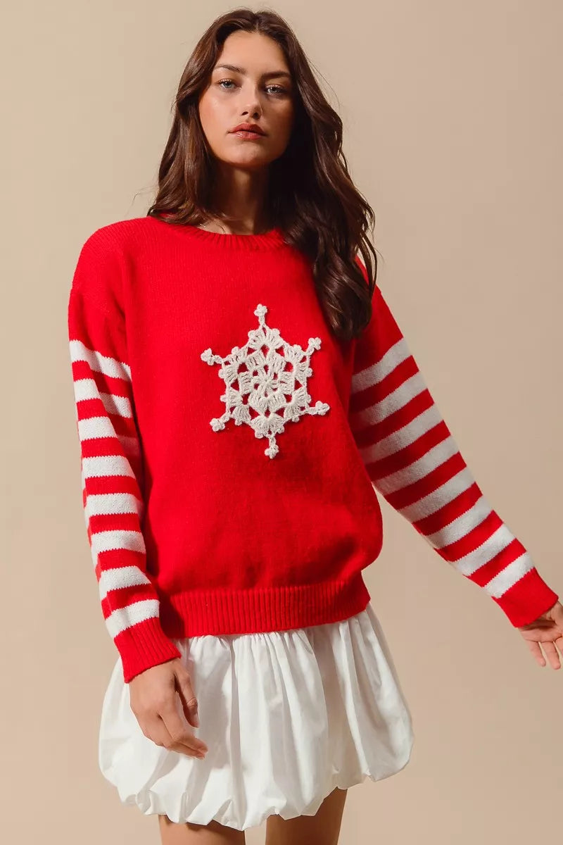 SO ME Christmas Snowflake Crochet Embellished Sweater | Sweaters Daverri Fashions