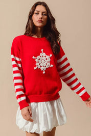 SO ME Christmas Snowflake Crochet Embellished Sweater | Sweaters Daverri Fashions