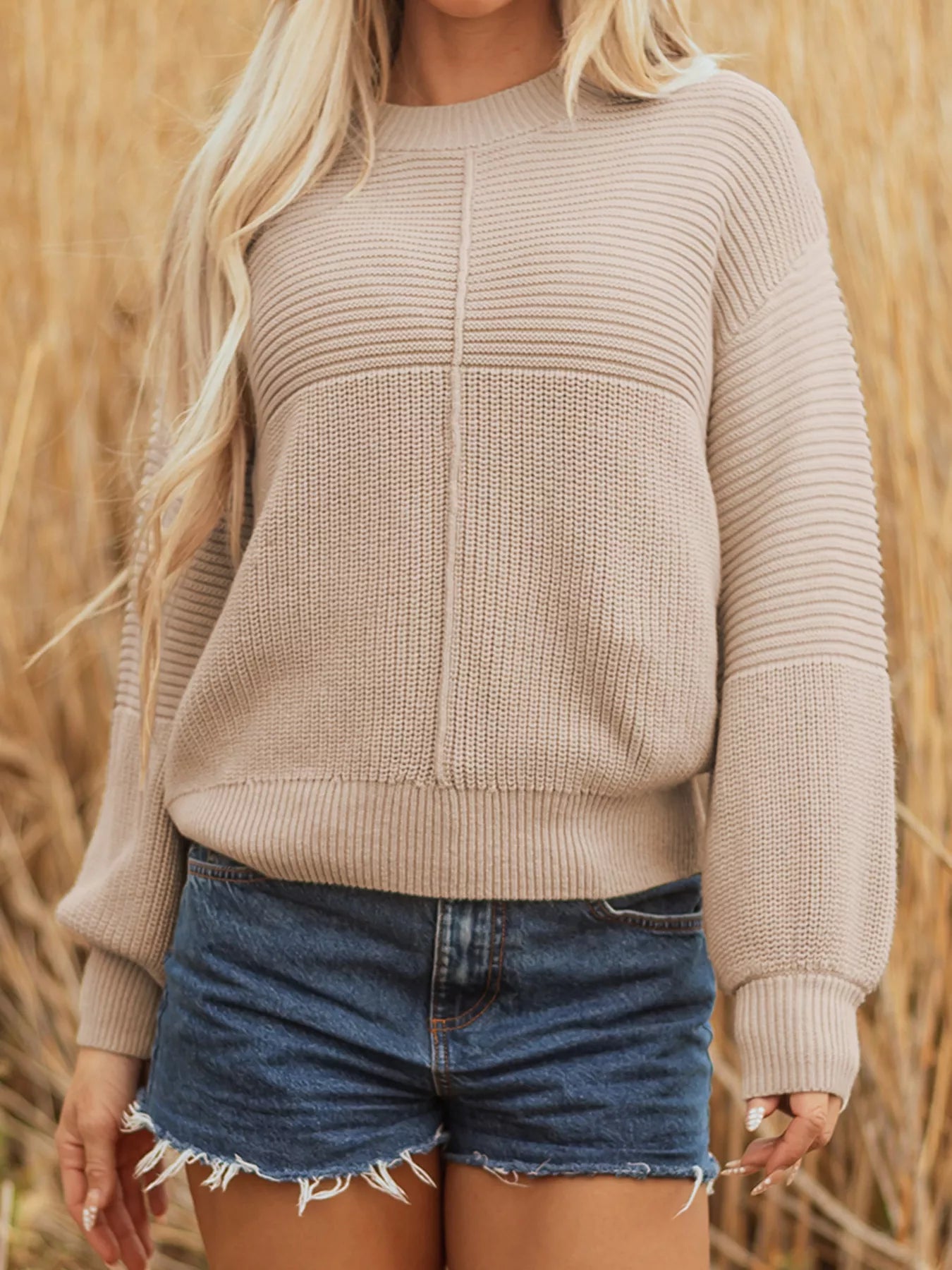 Texture Knitted Dropped Shoulder Sweater | Sweaters Daverri Fashions