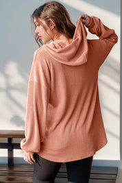 Double Take Full Size Half Button Long Sleeve Hoodie | Hoodies Daverri Fashions