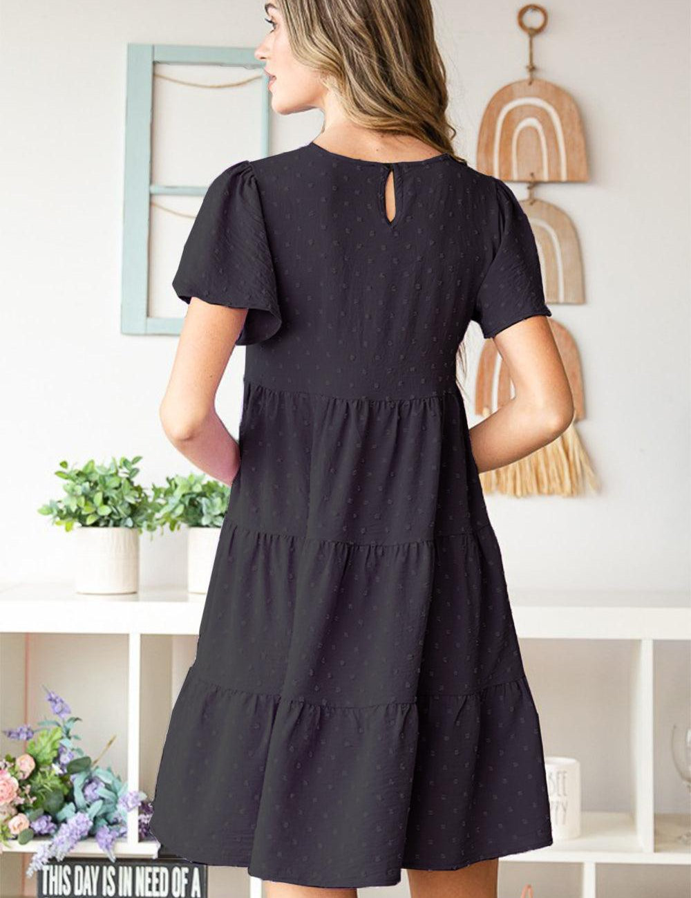 Heimish Swiss Dot Short Sleeve Tiered Dress | Daverri Fashions