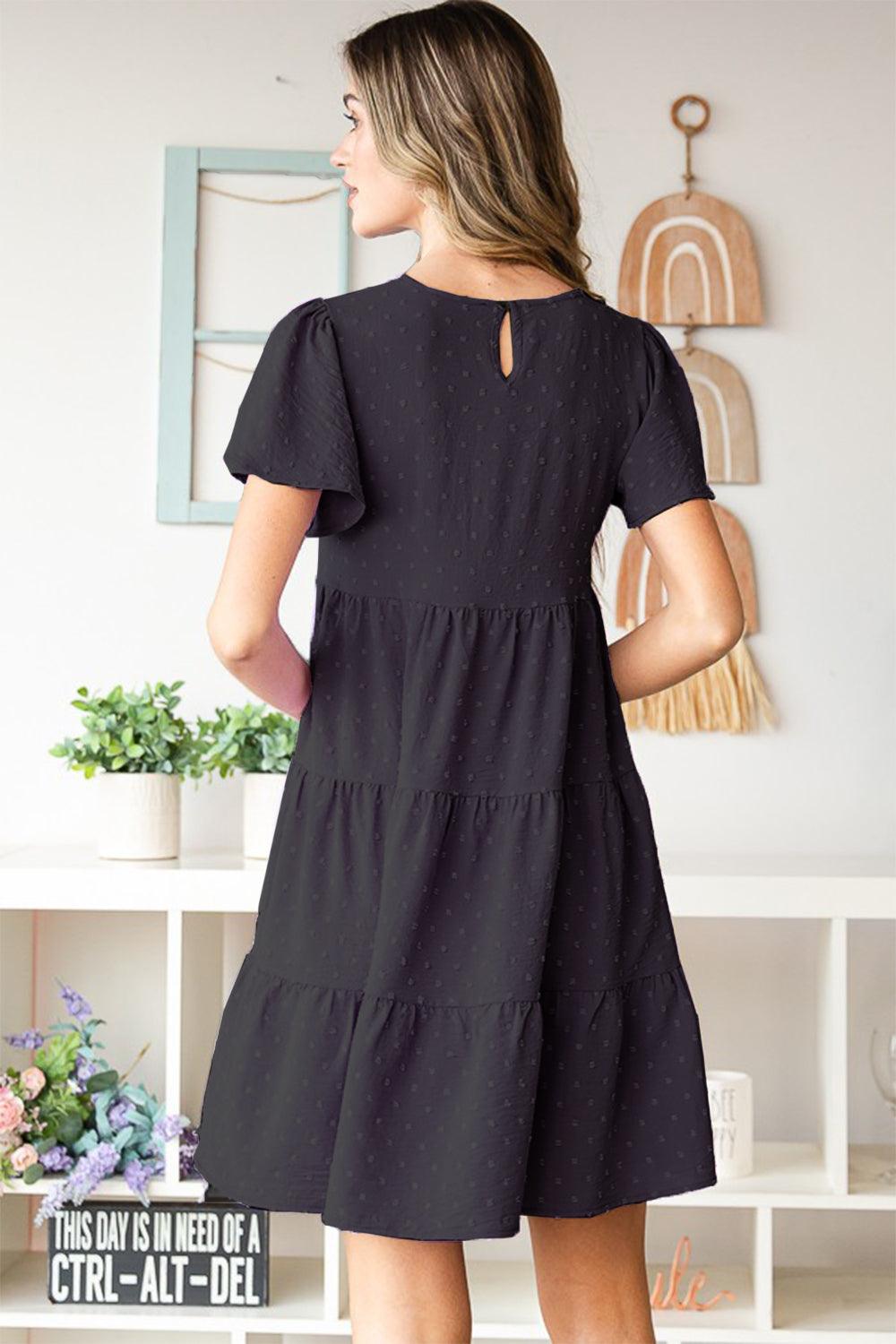 Heimish Swiss Dot Short Sleeve Tiered Dress | Daverri Fashions
