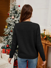 Sequin Candy Cane Round Neck Long Sleeve Sweater | Sweaters Daverri Fashions