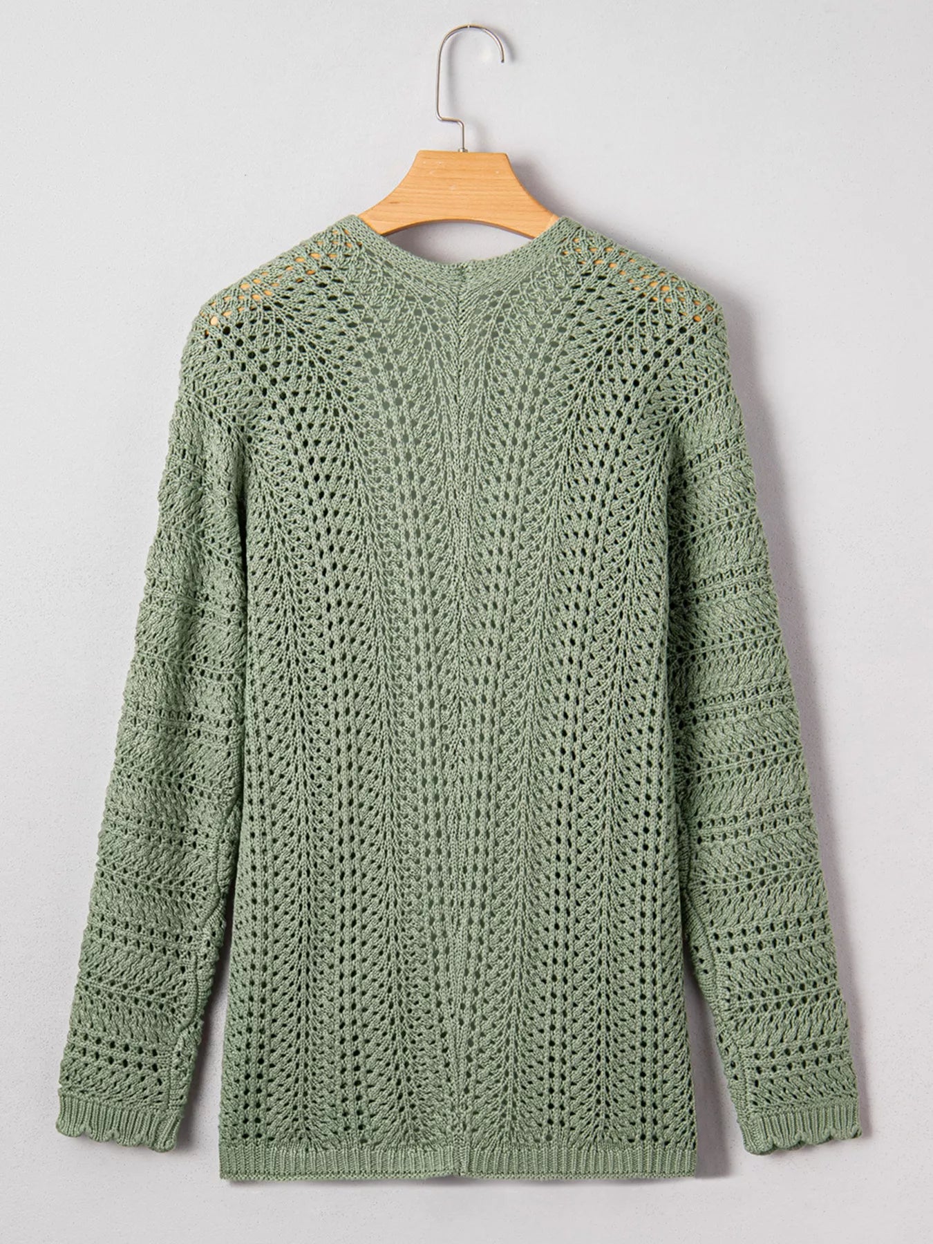 Scalloped Edge Eyelet Knit Batwing Sleeve Cardigan | Cardigans Daverri Fashions