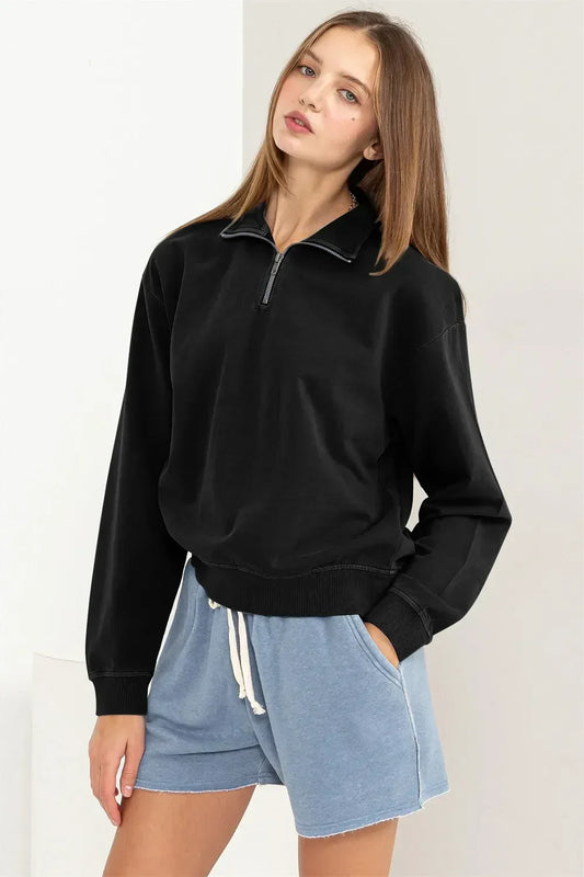 HYFVE Half Zip Drop Shoulder Sweatshirt - DAVERRI FASHIONS
