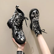 Graffiti Print Combat Boots with Colorful Street Art Design | Boots Daverri Fashions