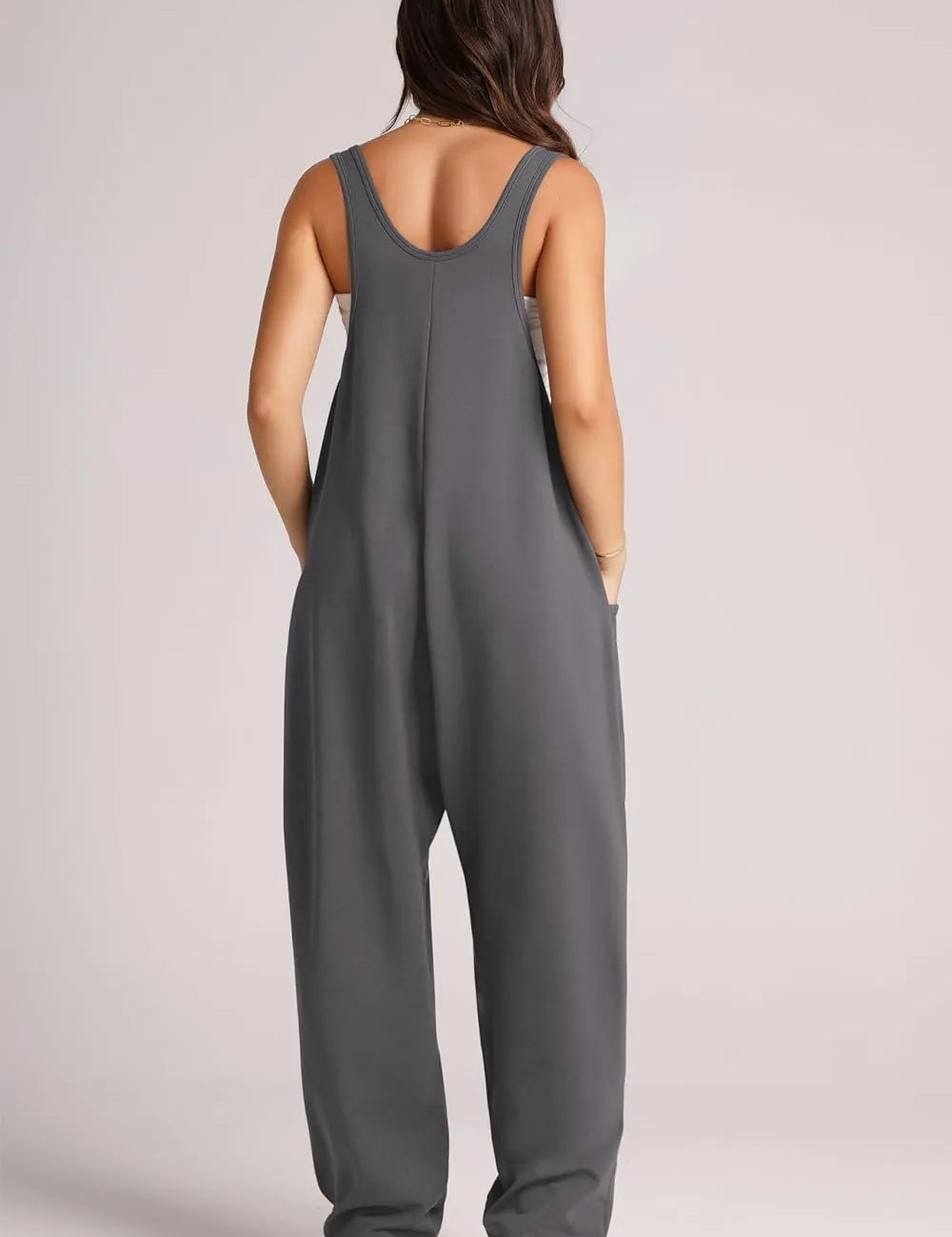 Dark Gray Lovelet Wide Strap Jumpsuit with Pockets | Overalls Daverri Fashions
