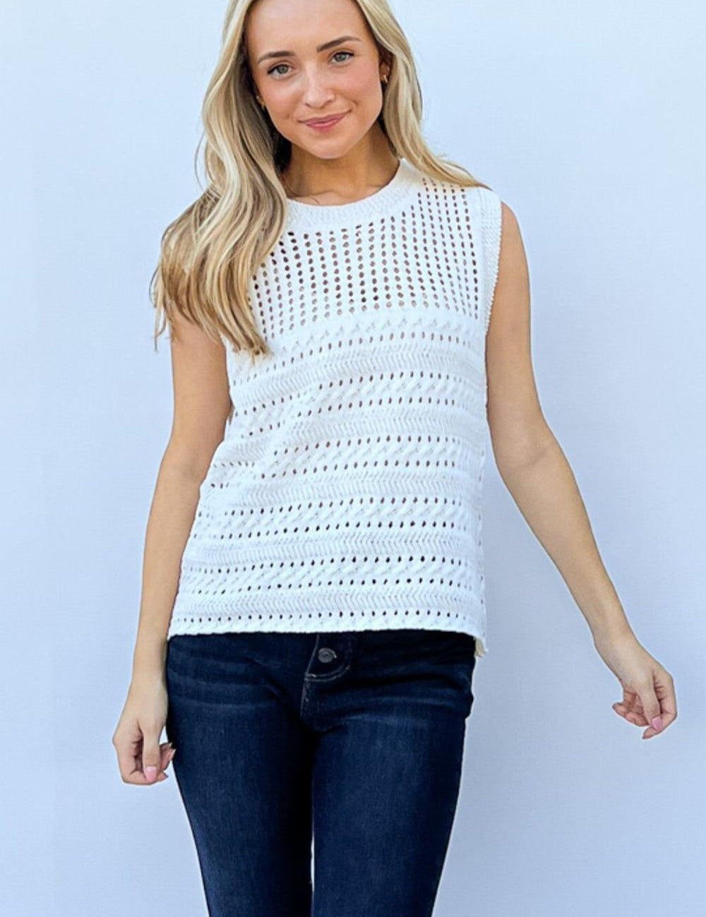 IVORY And The Why Hollowed Out Buttoned Tank | Daverri Fashions